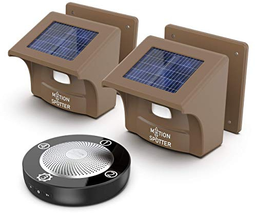 Motion Spotter - Solar Powered, Weatherproof Driveway Alarm - 800M Wireless Long Range Motion Sensor - Outdoor Security & Property Monitoring - Dark Brown