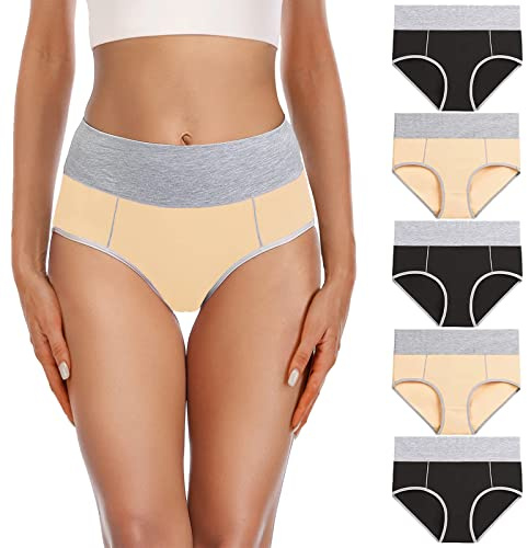 YaShaer Culotte Taille Haute en Coton pour Femme - sous-vêtements Couvrant entièrement Le Dos - Culotte Grande Taille - Multipack, XL, Multicolore