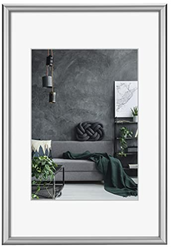 Hama Cornice portafoto Detroit, 60 x 80 cm (cornice in alluminio, formato verticale, orizzontale, da appendere, con passepartout, infrangibile, formato immagine 60 x 80 cm, polistirolo) argento