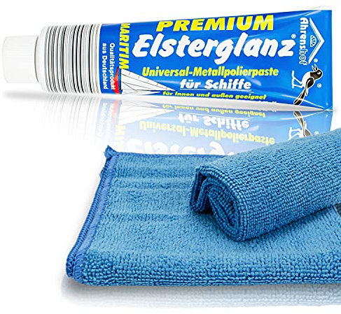 XXL Elsterglanz 150 ml inkl. 2 Mikrofasertücher Polierpaste 11 Sorten wählbar (Maritim Metallpolierpaste für Schiffe)