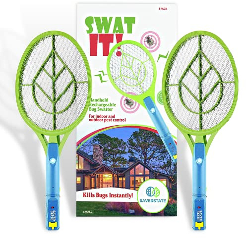 SWAT IT! Handheld Bug Zapper Racket, Rechargeable Electronic Fly Swatter Zapper, 4000 Volt, USB Charging Cable, 2 Pack (Mini)