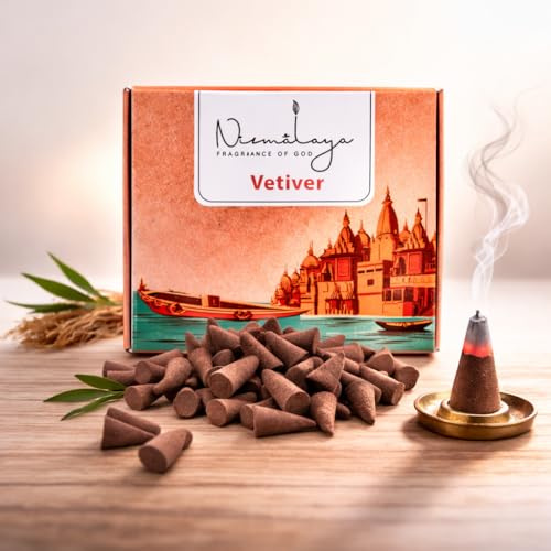 Nirmalaya Cônes d'encens vétiver | Cônes d'encens pour Fleurs recyclées Pooja | Cônes Dhoop biologiques (40 unités)