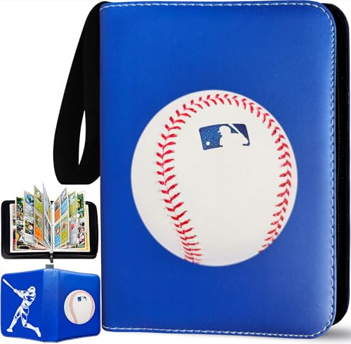 Baseball Card Binder 440 Pockets, 55 Sleeves Baseball Card Book 3 Ring, Zipper Trading Card Holder 4 Pocket, Small Collector Album Folder Case Protector, Blue Sports Collection Storage Organizer Gift