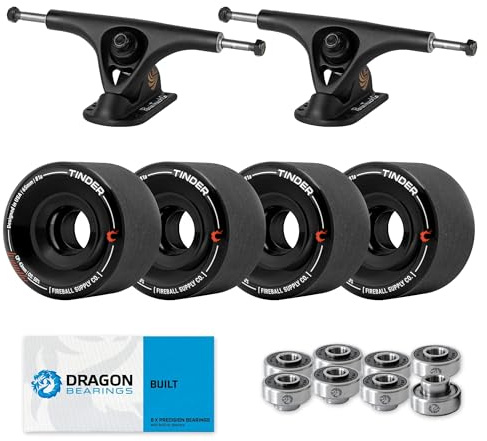 Paris V2 50° Longboard Skateboard Trucks Bundle - Set of 2 Longboard Trucks with Tinder 60mm Longboard Wheels & Bearings for Cruising & Carving (Black, 180mm / 65mm)