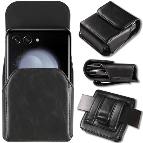 NINKI Étui pour Samsung Galaxy Z Flip 7/6/5/4/3/2/Flip, Motorola RAZR 2025 60 Ultra avec étui de Ceinture, Cuir et Ceinture pour Galaxy Z Flip 7 Series Noir
