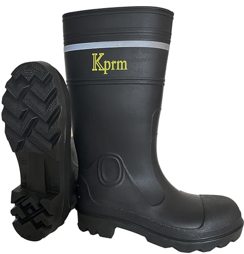Kprm Mens Steel Toe Rain Boots Waterproof Non-Slip Rubber Work Boot Outdoor