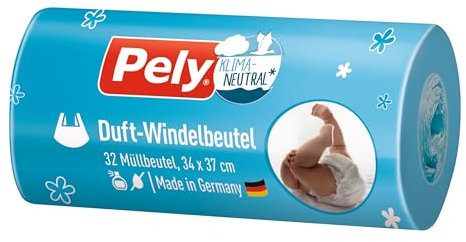 Pely Windelbeutel klimaneutralisiert 32 Stück, in blau, mit praktischen Tragegriff