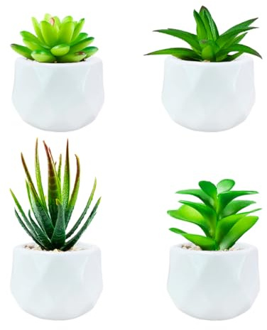 Canirologas Artificial Plants in Mini White Ceramic Pots - Indoor Outdoor Simulation Succulents - Green Decor for Bedroom Aesthetics, Desktop, Living Room, Bathroom, Office (4)