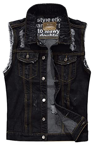 Gilet in jeans da uomo, senza maniche, 3 pezzi, sportivo, elegante, per attività all'aperto, leggero, estivo, nero, in denim, senza maniche, per il tempo libero, biker, alla moda, in jeans