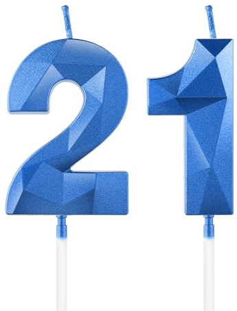 Royal Blue 21st Birthday Candles, 3D Number 21 Candle for Cake, Boy Girl 21st Birthday Decorations,Sapphire Candle Topper Blue Cake Decorations for Birthday Party Wedding Anniversary Supplies
