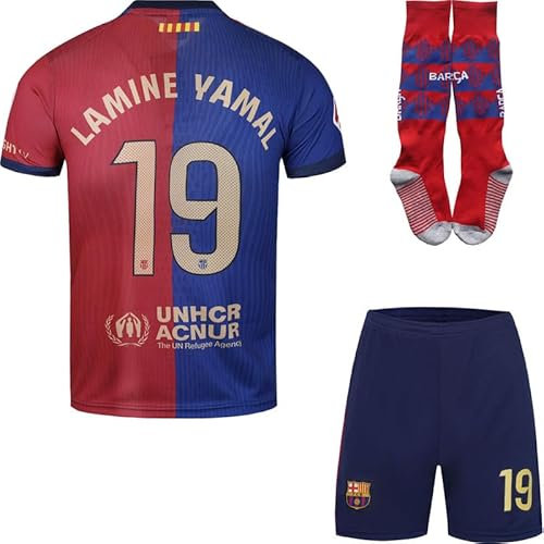 FRKN Trikot 2025/2026 Yamal #10 Maillot Domicile de Football pour Enfant avec Haut Shorts, Chaussettes, Nostalgie Tailles Jeune (Bleu/Rouge, 24)
