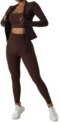 Ensemble d'entraînement 3 pièces pour femme – brassière de sport, legging et veste avec passe-pouces – Tenue de yoga et de sport pour la salle de sport, la course à pied et l'entraînement