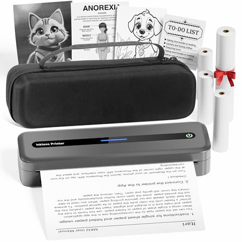 Itari Imprimante portable pour voyage avec étui et 4 rouleaux de papier, imprimante thermique sans encre, prend en charge 21,6 x 27,9 cm A4 et lettre américaine, sans fil, compatible avec iPhone