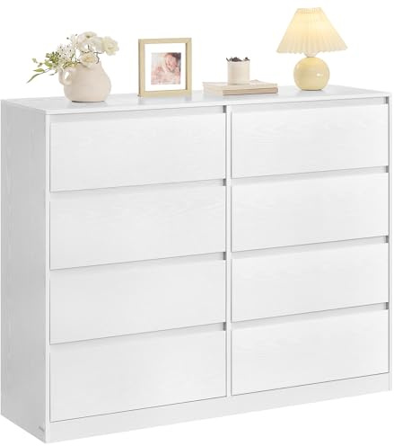 VASAGLE Kailyn Collection - Commode Chambre 8 Tiroirs, Armoire de Rangement, Meuble à Vêtements, 40 x 119,4 x 97,5 cm, Style Moderne, Blanc Neige LTS618WE01