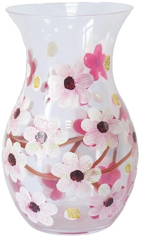 Floral Glass Vase For Home or Office. Beautiful Flower Vase with Lynsey Johnstone design in matching Gift Box (Pink Blossom 8663)