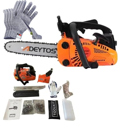 25cc Petrol Chainsaw, Lightweight Top Handle Tree Cutter, 2-Stroke Gas Chainsaw, Easy Start One-Hand Operation, 12 Inch Bar, Anti-Vibration Saw, Ideal Tool for Logging and Pruning, 4PCS Free Gloves