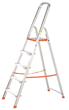 TB Davies 1212-005 Light Duty Step Ladder, 5 Tread, Platform Height 1.1m, Aluminum, 150kg Work Load, EN131