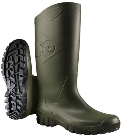 DUNLOP Dane - Unisex Knee High Wellington Rain Boots, Green, Waterproof and Chemical Resistant PVC Work Wellies for Outdoor, Gardening and Leisure Activities - EU42, UK8