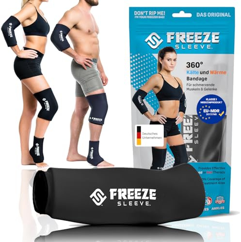 FREEZE SLEEVE Kühlbandage mit Wärmefunktion. Wiederverwendbar und hält von selbst mit 360° Wirkung Kühlpack für Knie Ellbogen Gelenke hilft bei Tennisarm Knieschmerzen (Schwarz - S)