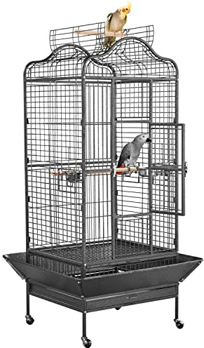 Yaheetech Rolling African Grey Parrot Cage Open Play top Large Bird Cage for Mini Macaw Cockatoo Cockatiels Small Quaker Sun Conure 160cm High