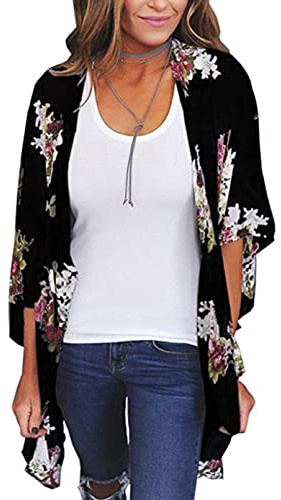YULOONG para mujer Cover Ups gasa estampado Floral Kimono suelto chal cárdigan Boho verano blusa informal Top Sexy playa traje de baño capas