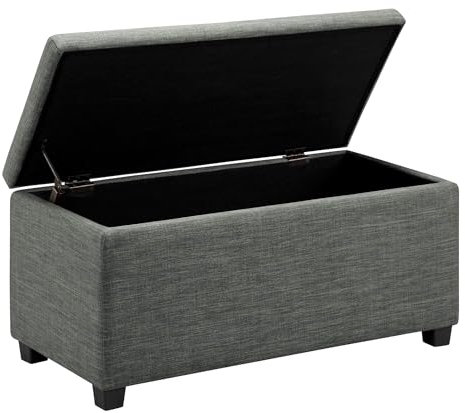 Amazon Basics Bank für den Eingangsbereich, rechteckig, gepolstert, mit Stauraum, Schlafzimmer, Flur, Polsterhocker, Leinenoptik, Dunkelgrau, 42 x 91 x 43 cm