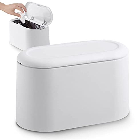 JEEZAO Mini Cestino da Scrivania, Bidone Spazzatura con Coperchio a Molla a Spinta per Cucina Camera Bagno,Contenitore per Alimenti per Animali Domestici