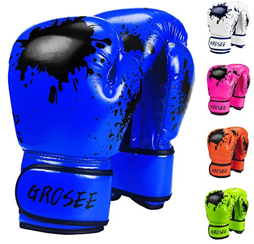 Kinder-Boxhandschuh, 170 g, 227 g, für Jugendliche, Jungen und Mädchen, Sparring-Handschuhe für Boxsack, Kickboxen, Muay Thai, MMA, UFC, Geschenk für Alter 6–15 Jahre (blau, 170 g) 36.3 EU kg))