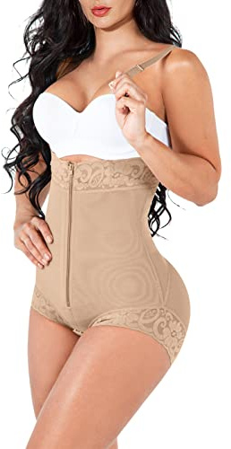 Chaierfei Colombian Fajas for Women Tummy Control Shapewear Butt Lifting Backless Body Shaper Open Bust Bodysuit Bbl Faja Post Surgery Compression Garment Postpartum Shapewear Corset Girdles Beige 2XL