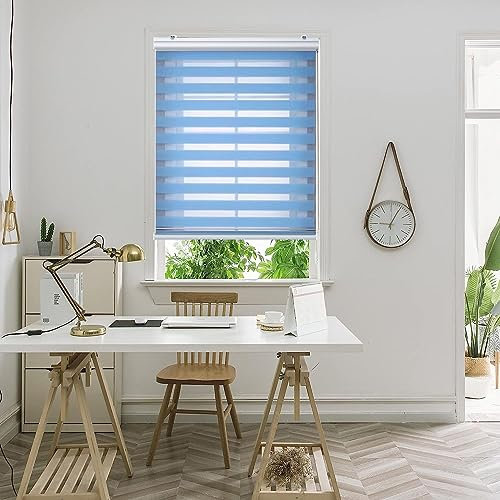Jalousie Jalousette 70 x 250 cm Einfache Montage, Schutz der Privatsphäre Day + Night Plissee Falt-Rollo mit Verstellbarer Kette für Fenster oder Tür, Badezimmer, Blau