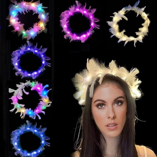 LED Blomst Guirlande Hårband, 6 Stycken Blomfärprydnad Hårband, Lysande Fjäderguirlande För Kvinnor Flickor Vuxna Barn Bröllopsfest Festival Fotoaccessoarer (6 Färger)