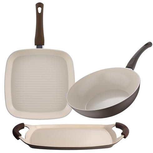 San Ignacio Juego de asador + wok + sartén asador en aluminio forjado de la colección 'Natur'