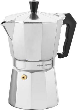 FLORINA Aluminium Espressokocher 6 Tassen (270 ml) I Herdplatten Espressomaschine GRANDE I Espresso Kaffeekanne zur Zubereitung von Italienischen Espresso I Geeignet für Keramikherd Elektroherd Gas
