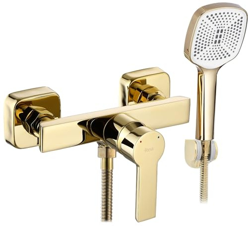 Rea ARGUS GOLD GRIFO DE DUCHA Mezclador de baño de latón Monomando ajustable en frío y calor (Oro)