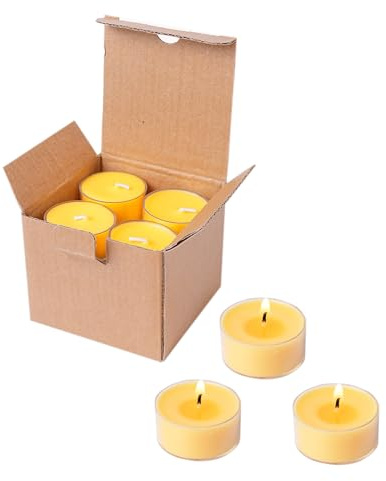 MUUFAZA 12 Unscented Natural Soy Tealight Candles in Clear Cups, 5H Long Clean Burning, Hand-Poured Yellow Mini Tea Candle Set for Parties, Spa, Meditation, Gift, Holiday, Emergency, Home Decor