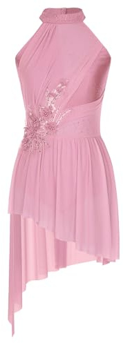 CHICTRY Women's Lyrical Dance Costume Flower High Low Modern Contemporary Dance Dress Dancewear Pink S
