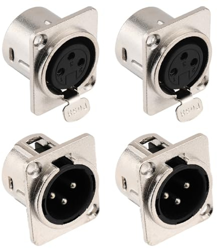 Greluma 4 pezzi Connettori XLR maschio/femmina, spina/presa a 3 pin per montaggio a pannello per microfono altoparlante, contatti in rame nichelato, alloggiamento in metallo