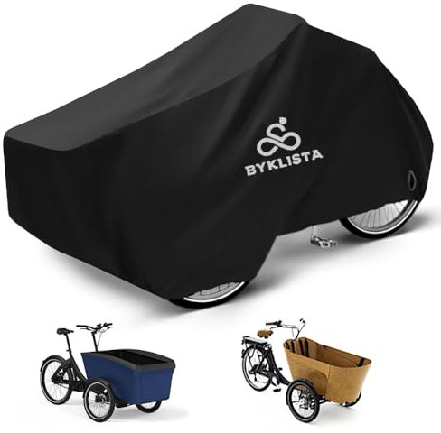 Byklista NEU Lastenrad Abdeckung - Fahrradabdeckung wasserdicht aus 300D Oxford-Gewebe verschweißte Innennähte - Fahrradgarage für Lastenrad Abdeckplane Dreirad Fahrradschutzhülle zweispurig