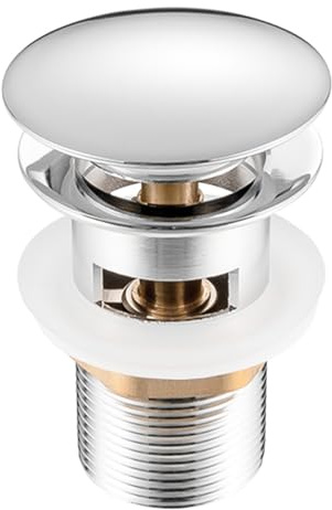 ieron Avloppsarmatur Diskbänk med bräddavlopp, avloppsventil, popup-ventil, universell avloppsarmatur för diskbänk och tvättställ, Silver Material: Mässing