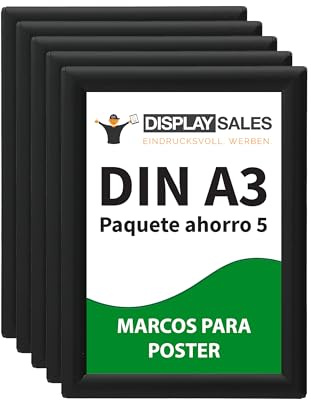 DISPLAY SALES – Marcos a Presión DIN A3 (Pack de 5) | Marco Abatible de Aluminio Negro con Perfil de 25 mm | Portacarteles Profesional | Marco Ligero y Duradero para Oficina o Negocio