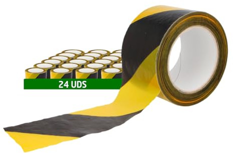 Amig - 24-pack varningstejper - För varningssignalering och varning - Vattentåliga och flexibla - Lågdensitetspolyeten LDPE - 70 mm x 200 m - Gul och svart tejp