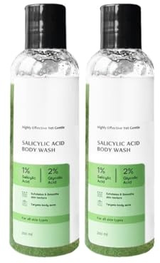 1% Salicylic Acid Body Wash with 2% Glycolic Acid – Pack of 2 (200ml Each) | Anti-Acne Shower Gel for Women & Men | Prevents Body Acne, Rough & Bumpy Skin | Deeply Cleanses & Exfoliates