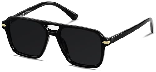 Super Dark Black Lens Retro Square Aviator Polarized Sunglasses Womens Mens