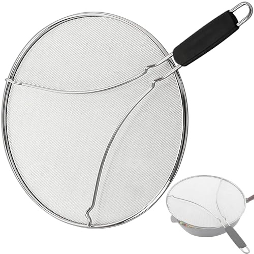 Splatter Screen for Cooking, Perforated Stainless Steel,13 Inch Stainless Steel Grease Splatter Guard, Comfortable Grip, Shield from Splashing Oil