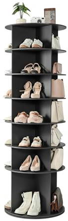 VEVOR Zapatero, Armario para 28 Pares de Zapatos, 7 Estantes y 4 Compartimentos, Giratorio 360°, Ahorra Espacio, Ideal para Dormitorio, Sala de Estar o Recibidor, Color Negro, 598 x 598 x 1805 mm
