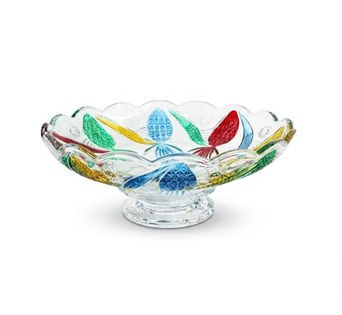 Puremagics Grande ciotola per frutta dipinta a mano colorata a forma di ananas, in vetro di cristallo, ovale con piede decorativo, 28 cm