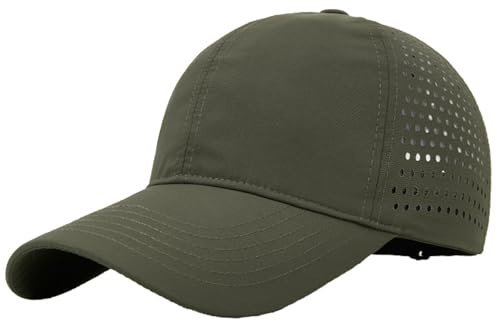 Lrastok Army Green Men Quick Dry Baseball Cap Adjustable Laser Cut Mesh Hat Curved Brim Snapback Hats