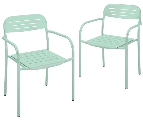 Outsunny Lot de 2 Chaises de Jardin Métal Antirouille Empilable Vert | Fauteuil Salon Extérieur, Résistant aux Intempéries, avec Accoudoirs, Aménagement Balcon Terrasse et Bistro