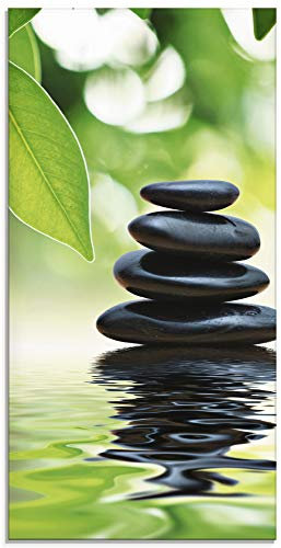 ARTland Wanddeko Glasbilder Wandbild Glas Bild einteilig 50x100 cm Hochformat Asien Wellness Entspannung Spa Zen Steine Gräser Pyramide Wasser T5UJ