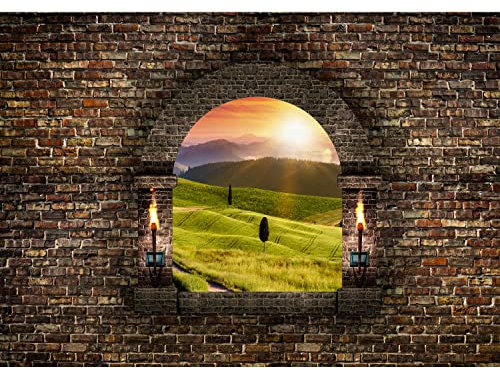 Runa Art Papel tapiz fotográfico 396 x 280 cm ventana de paisaje natural | Lana Decoración De Pared Sala Cuarto | Fabricación alemana | marrón verde 9025012b